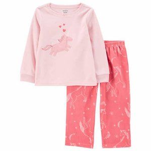 NWT Carters Kids 2-piece Pajamas, Pink  Unicorn, Stars & Hearts Girls 2T